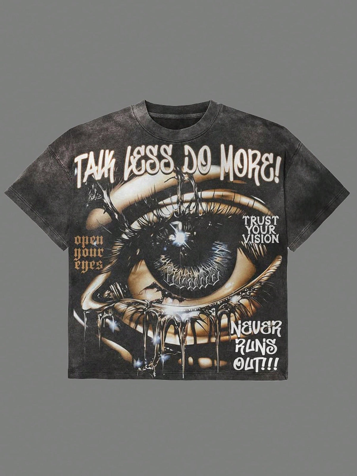 Street Style With Black And Gray Eyes, Y2K, 230g Washed, Printed T-Shirts, Casual Shirts In Summer, Loose Plus Size, Summer Clothes For Men And Women.